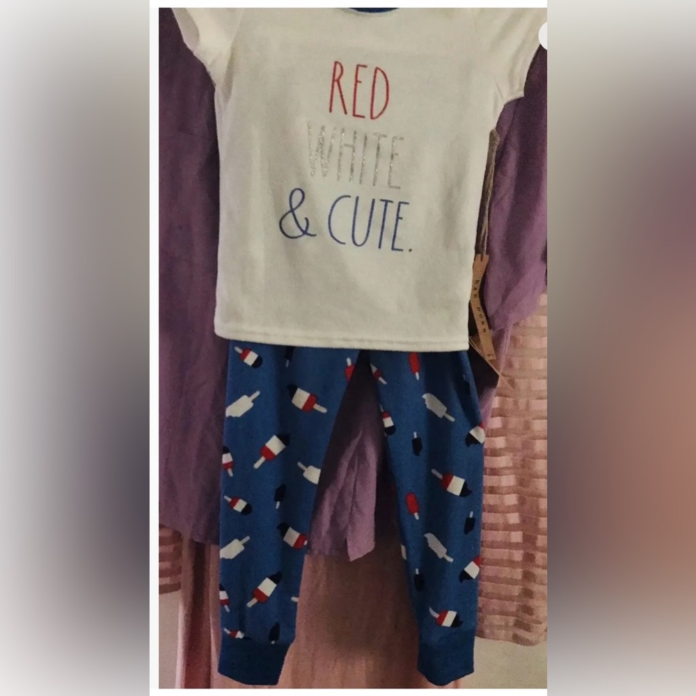 New Rae Dunn 2 Piece Outfit "Red White and Cute" size 5 Summer July 4 Patriotic